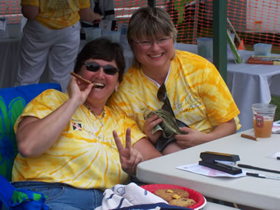 Christine and Wendy working the raffle table